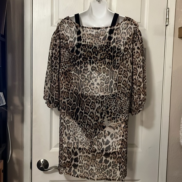 Two Sheer Beach Pool Swimsuit Coverup Tops Blouses Leopard & Polka Dot - Picture 8 of 16